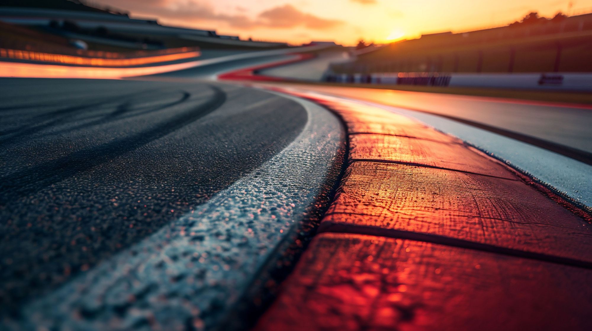Rennstrecke mit Kerbs im Abendlicht